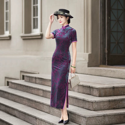 modern purple velvet qipao gown for dinner gift for her.