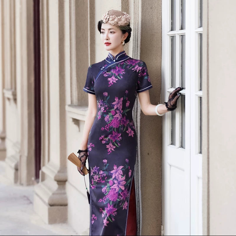 Modern purple qipao gown
