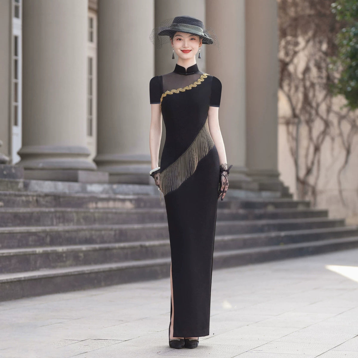 Black modern qipao gown, prom dress