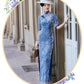 Modern blue embroidered qipao gown