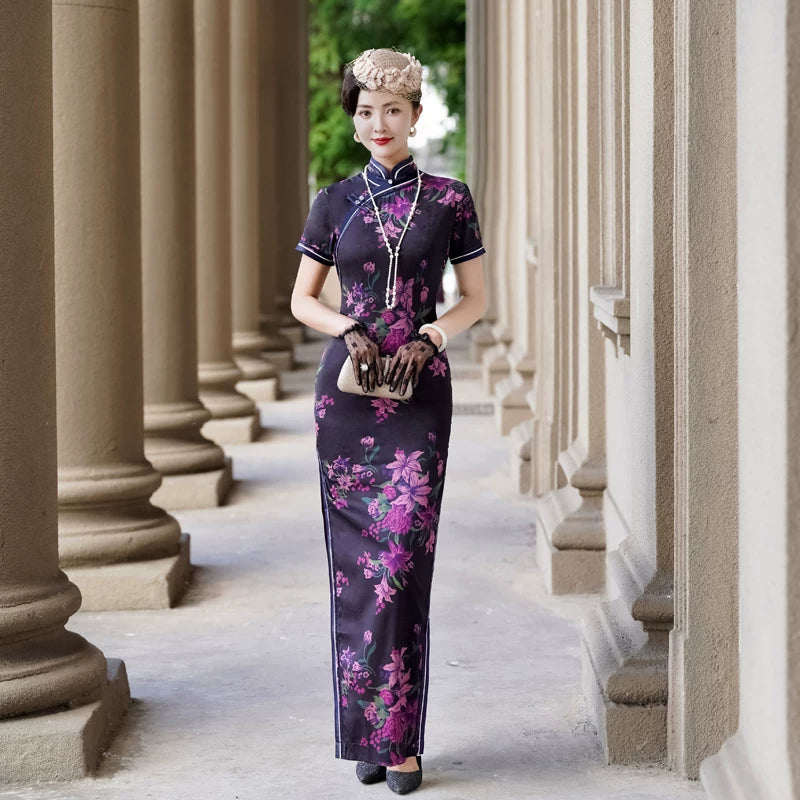 Modern purple qipao gown