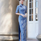 Modern blue embroidered qipao gown