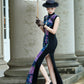 Colorful sleeveless modern qipao gown