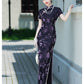Modern purple velvet qipao gown
