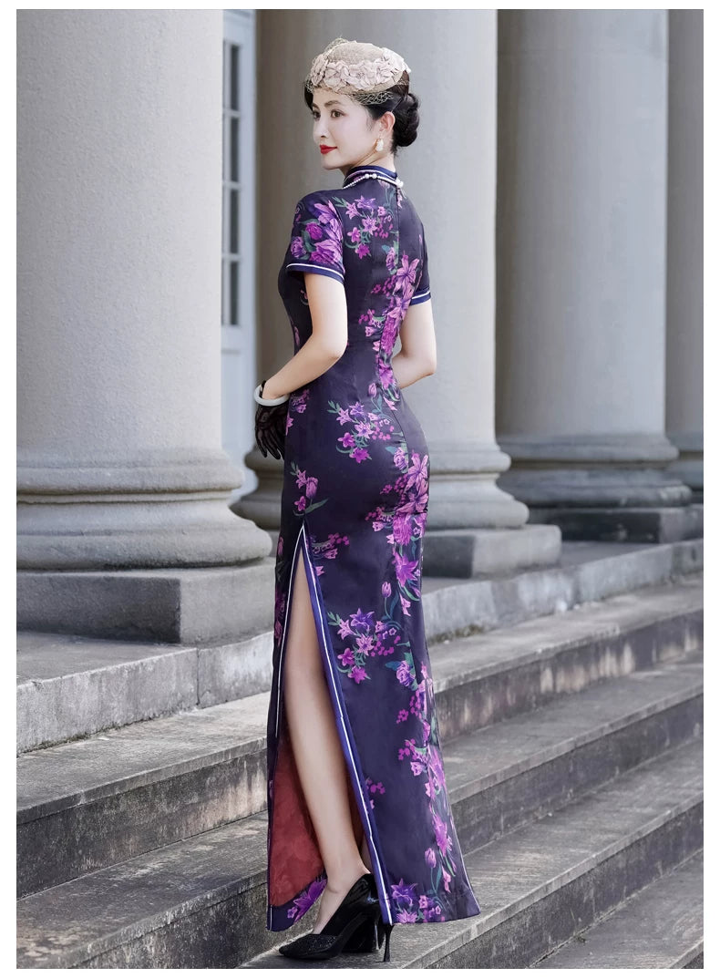 Modern purple qipao gown