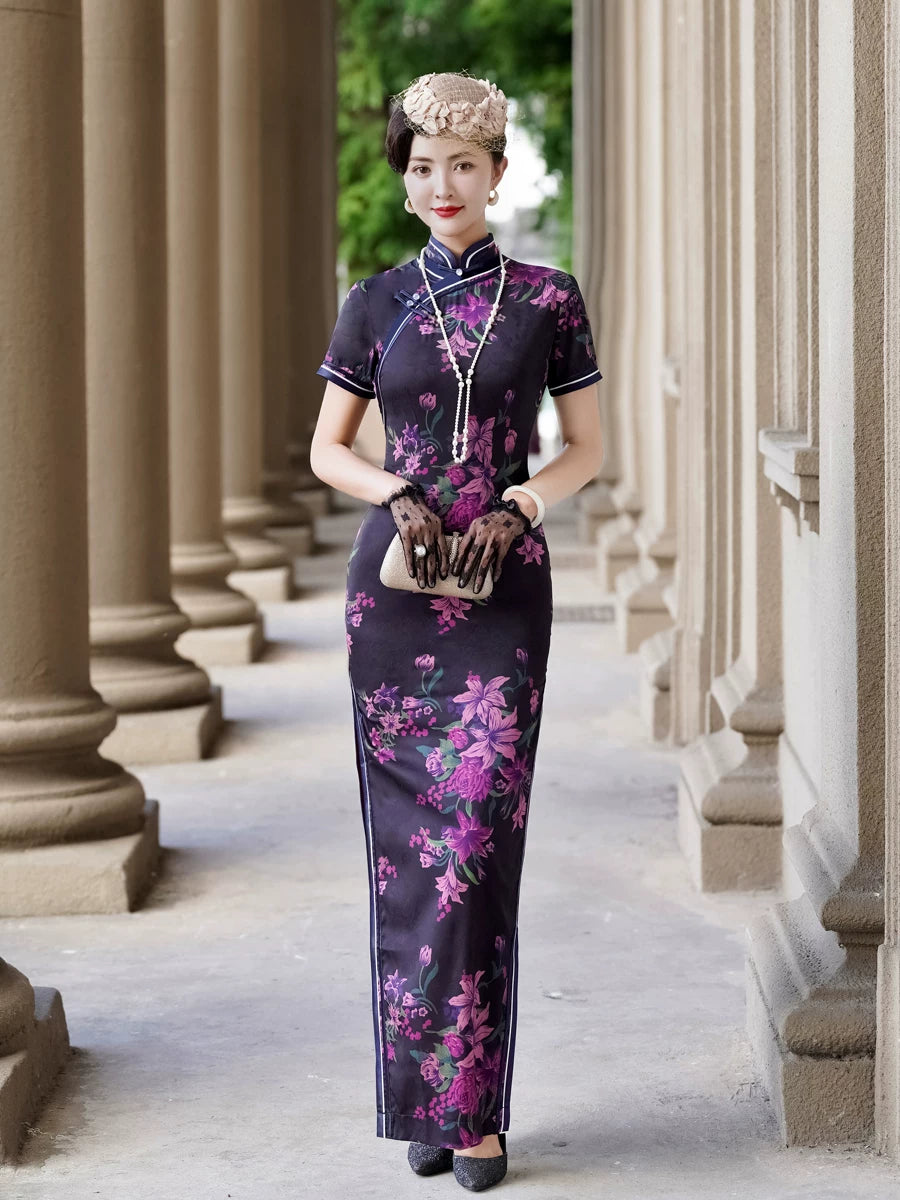 Modern purple qipao gown