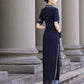 Deep blue floral qipao gown