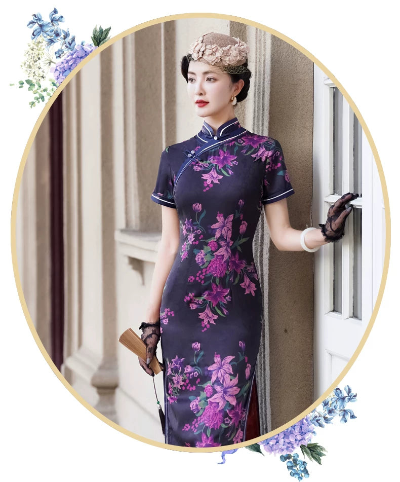 Modern purple qipao gown