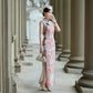 Pink sleeveless modern qipao gown