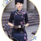 Deep blue floral qipao gown