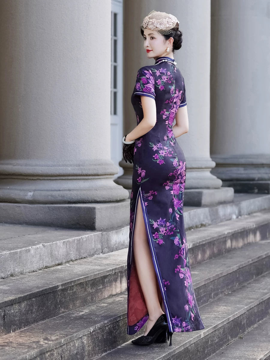 Modern purple qipao gown