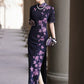 Deep blue floral qipao gown