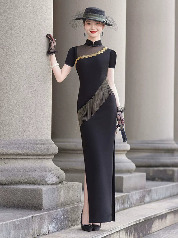 Black modern qipao gown, prom dress