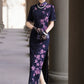 Deep blue floral qipao gown