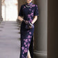 Deep blue floral qipao gown