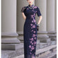 Deep blue floral qipao gown