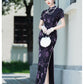 Modern purple velvet qipao gown