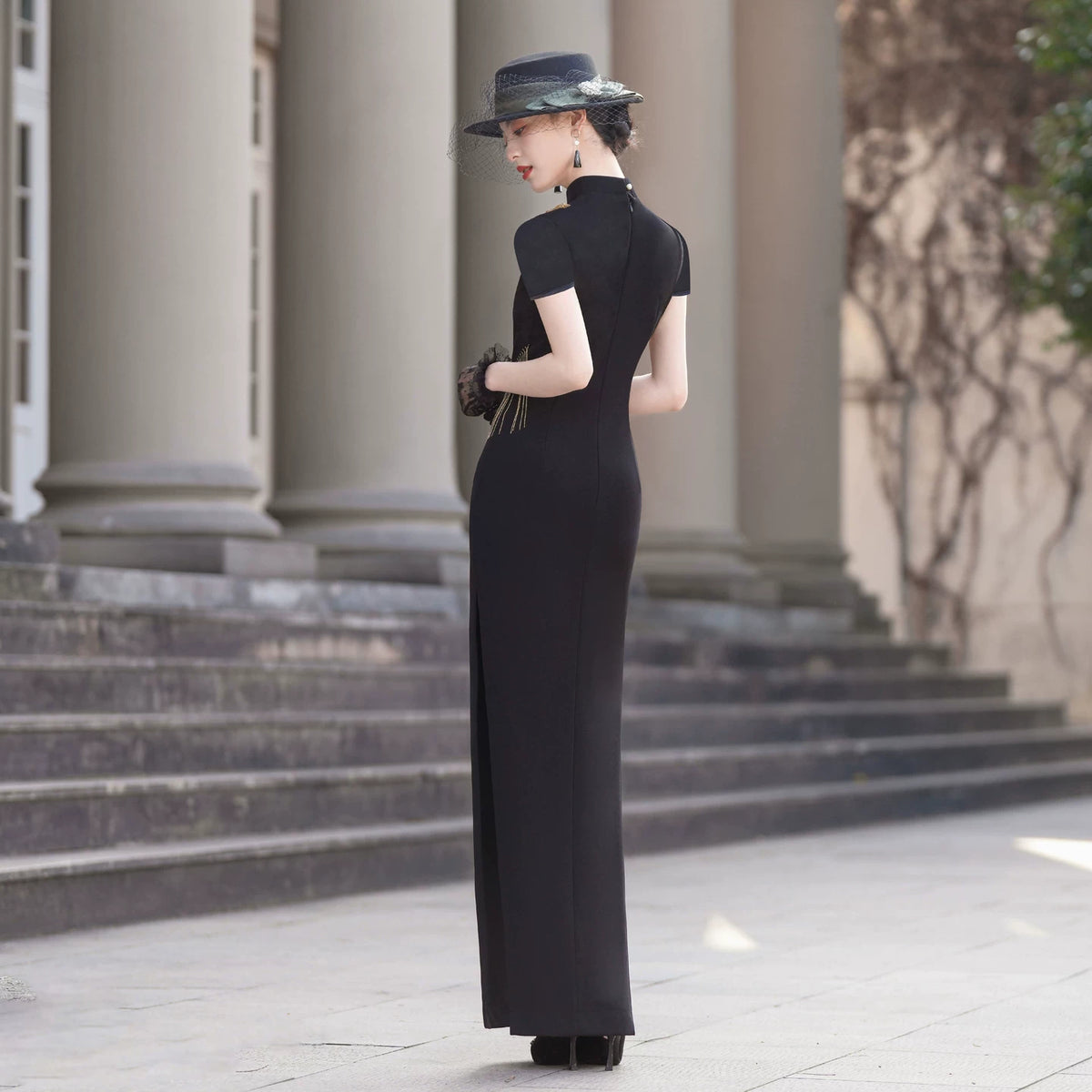 Black modern qipao gown, prom dress
