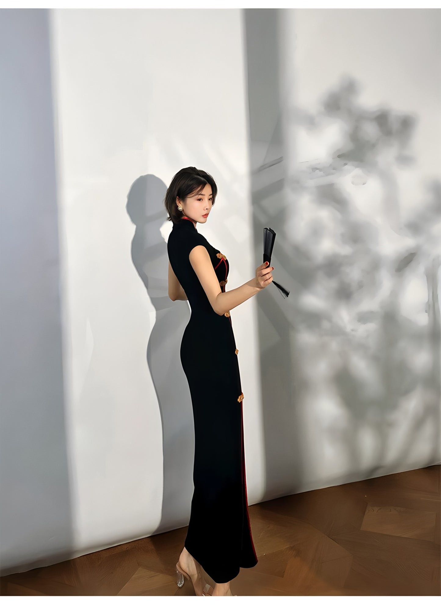 Black tight-fitting retro cheongsam