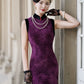 Sleeveless purple modern qipao gown