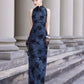 Blue sleeveless modern qipao gown