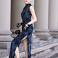 Blue sleeveless modern qipao gown