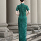 Short-sleeved green modern qipao gown