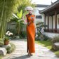 Orange sleeveless modern qipao gown