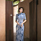 Modern Qipao Gown with Blue Floral Print
