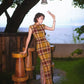 Modern qipao gown with a yellow plaid pattern