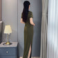Green sleeveless modern qipao