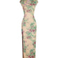 A cyan floral qipao gown for summer.