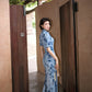 Modern Qipao Gown with Blue Floral Print