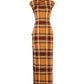 Modern qipao gown with a yellow plaid pattern