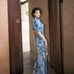 Modern Qipao Gown with Blue Floral Print