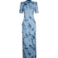 Modern Qipao Gown with Blue Floral Print