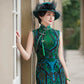Green sleeveless modern qipao gown