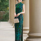 Green sleeveless modern qipao gown