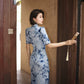 Modern Qipao Gown with Blue Floral Print