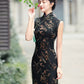 Black sleeveless traditional qipao gown