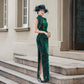 Green sleeveless modern qipao gown
