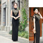 Traditional black sleeveless qipao
