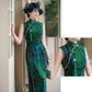 Green sleeveless modern qipao gown
