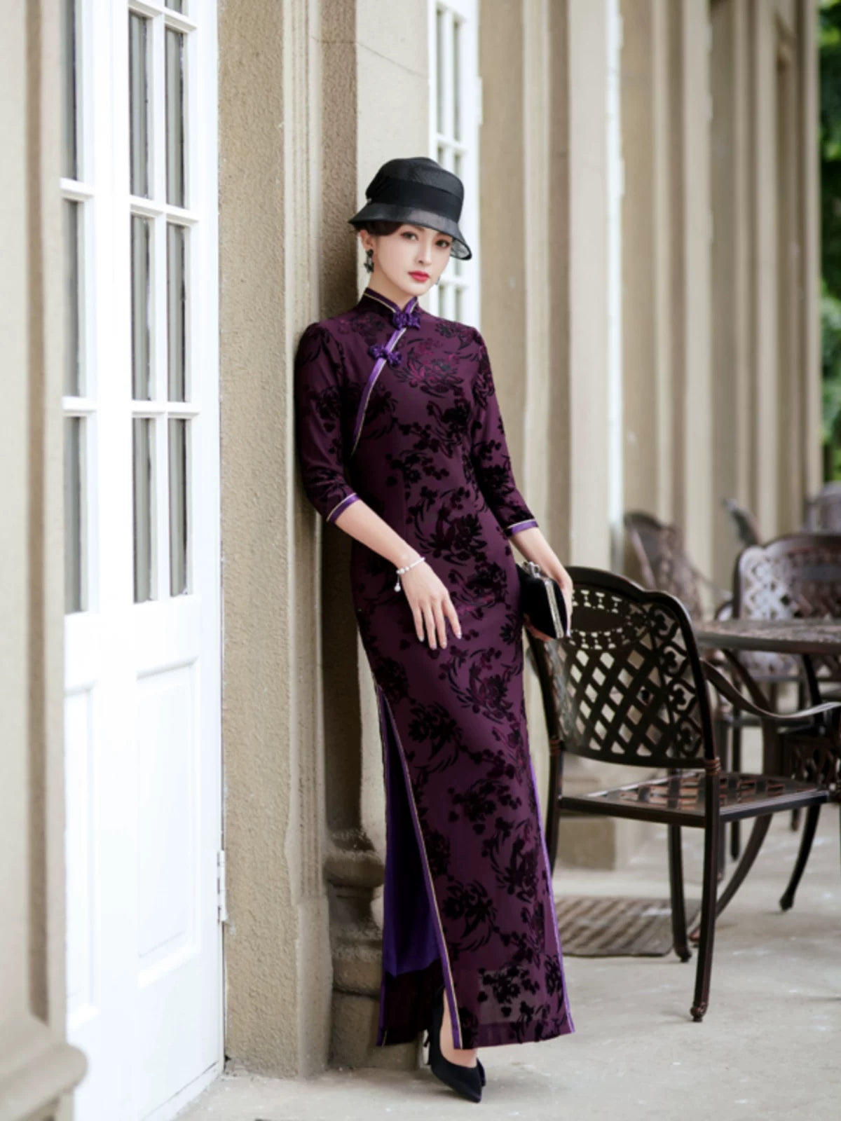 Purple modern qipao gown