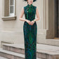 Green sleeveless modern qipao gown
