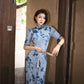 Modern Qipao Gown with Blue Floral Print