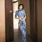 Modern Qipao Gown with Blue Floral Print