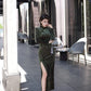Carved velvet cheongsam dress
