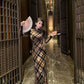 Retro plaid silk cheongsam