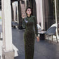 Carved velvet cheongsam dress